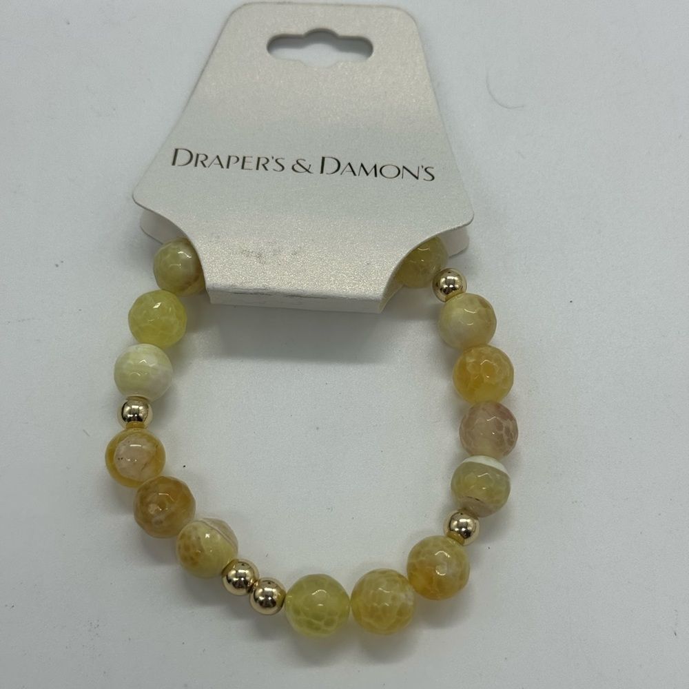 Drapers & Damon Yellow Marbled And Textured Beaded Stretch Bracelet